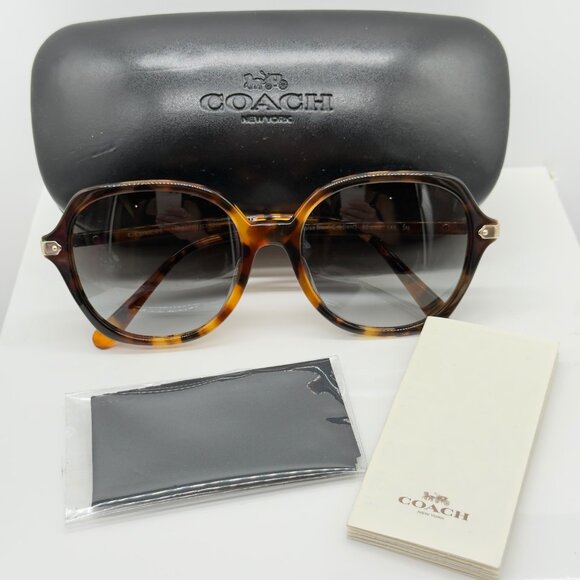 Coach Sunglasses HC8377U CL925 577613 Honey Tortoise Black Gradient Women's Case - Picture 1 of 11